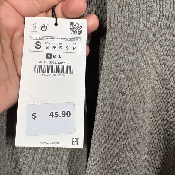 Zara Womens Small Sweater Top Crop Gray Green Keyhole Puff Sleeves Mock Neck - Picture 9 of 10